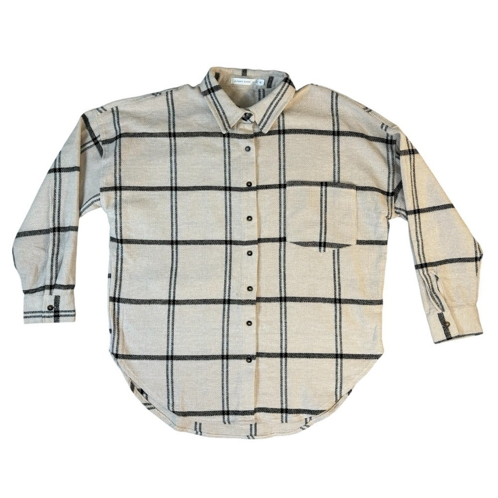 Altar’d State Isabella Plaid Button Up Top Ivory Womens Size Medium